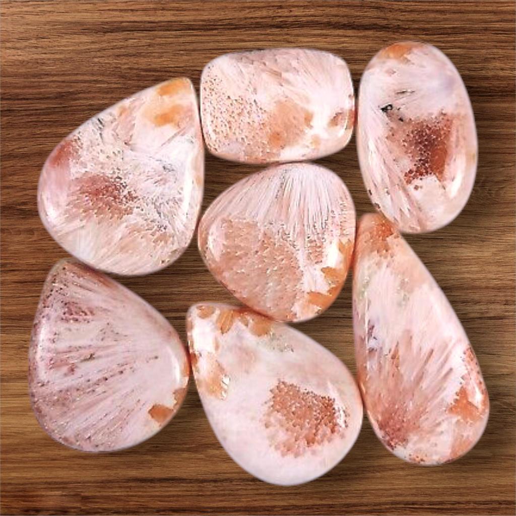 Натуральный дизайнерский розовый сколецитовый кабошон, лот россыпью кабошонов, смешанный лот, лот целебных драгоценных камней для изготовления ювелирных изделий.