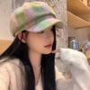 Новая красочная клетчатая женская корейская модная шляпа с изображением лица, маленькая ретро-шляпа художника, осенне-зимняя, большая окружность головы, восьмиугольная шляпа