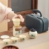 Ru Kiln Travel Tea Set, Outdoor Portable Ceramic Express Cup with Teapot, Tea Can, Leather Bag, Business Gift.