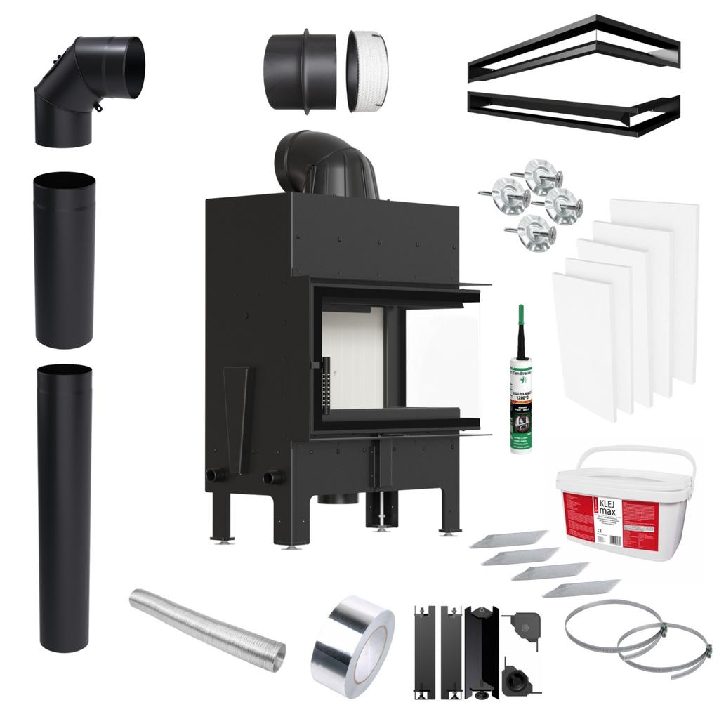 Insert Fireplace KRATKI FLOKI M Right 10kW COMPLETE SET for BUILT-IN Ø 200