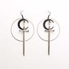 Black Moon Silvery Sword Hollow Circle Design Dangle Earrings Goth Style Creative Gift For Women Girls Daily Casual
