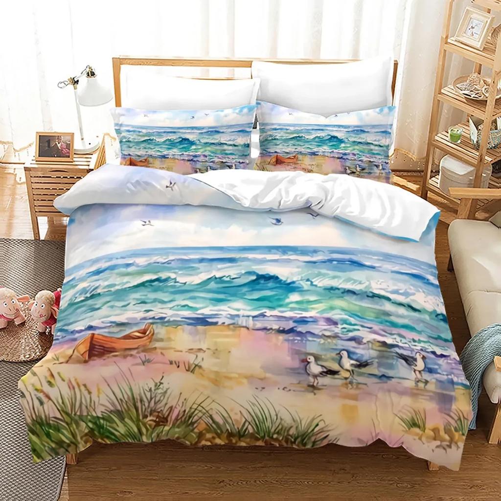 Ocean Tropical Island Palm Trees Comfortable Duvet Quilt Cover Pillowcase Bedding Set Children Bedroom Decoration Home Textile