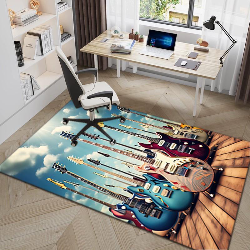 1Pc Electric guitar theme Printed circular carpet, home door mat, outdoor travel protection carpet A4