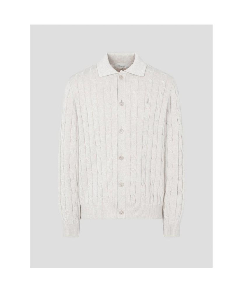 Beanpole Men Cable Collar Neck Cardigan Beige
