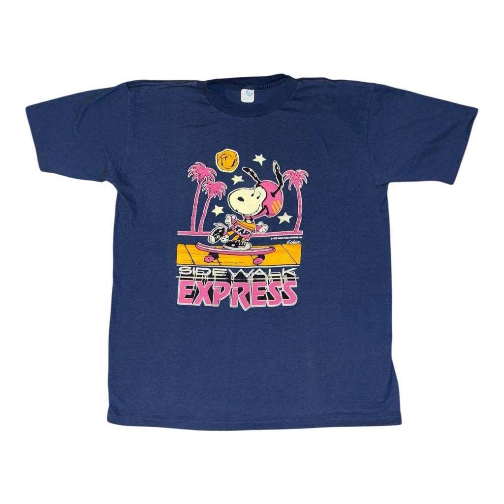 Vintage Snoopy T Shirt Size L Blue 1970s Peanuts Sidewalks Express Rad Graphic