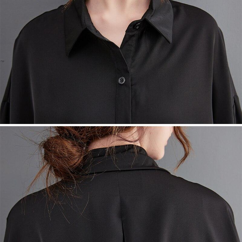 Dimanaf Осеннее платье, женская одежда, платье-рубашка, платье большого размера, хлопковое, элегантное, женское, повседневное, свободное, с длинными рукавами, винтажный кардиган, черный