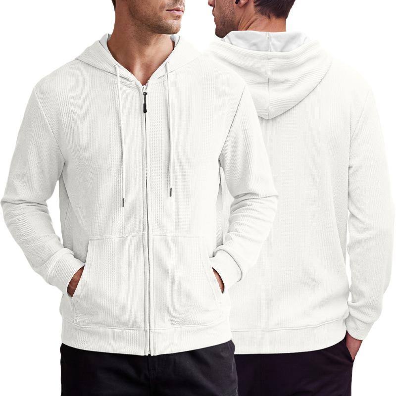 Men S Hooded Waffle Knit Zip Up Cardigan Sweatshirt Loose Fit Casual