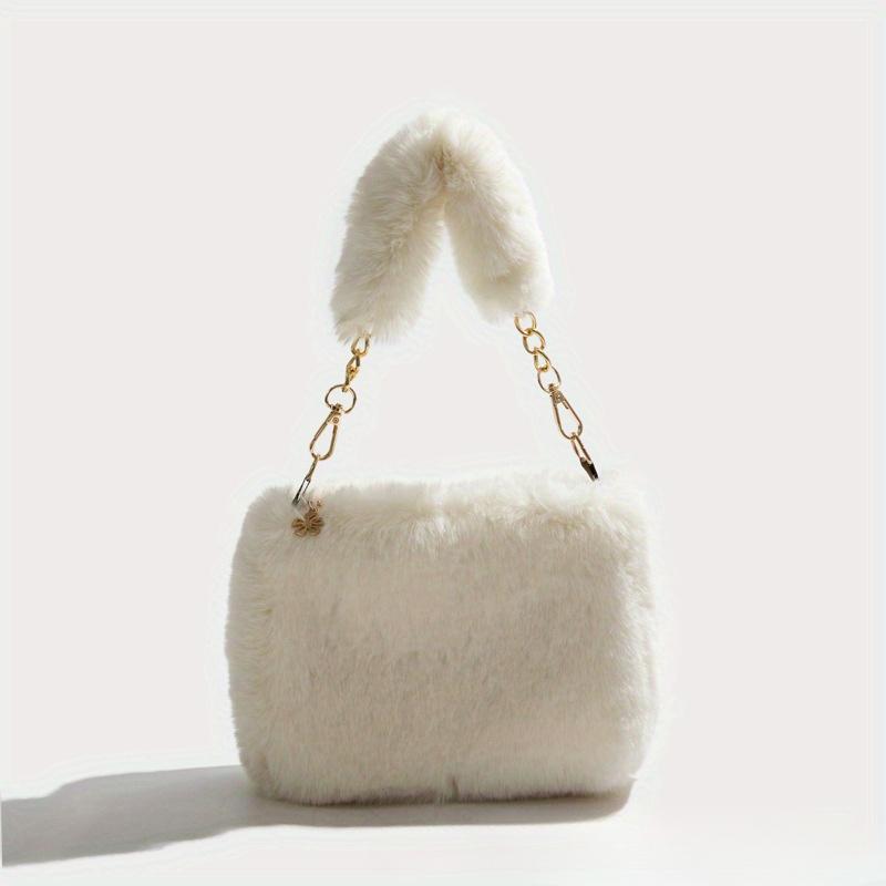 Women Fluffy Shoulder Bags Female Winter Chain Underarm Bag Solid Color Handbag Soft Plush Handle Bag