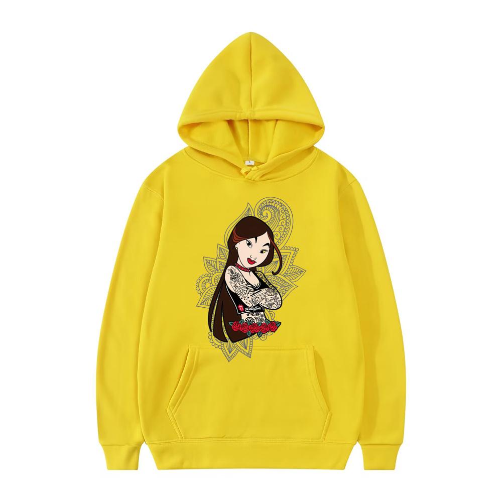 Disney Princess Mulan Pattern Loose Men Толстовки Карманный Принт Одежда Мужские Толстовки Осень Зима Популярный Пуловер Лидер Распродажа