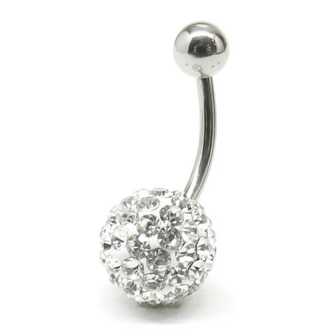 White Navel Crystal Jewel Bar 12 Mm and Steel Ball