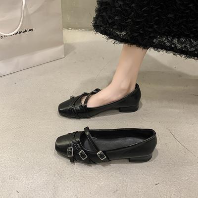 Женские туфли на грубом каблуке, осенние, новые, с квадратной головкой, неглубоким воротом, пряжкой на ремне, мягкой подошвой, нескользящие, износостойкие, низкие туфли