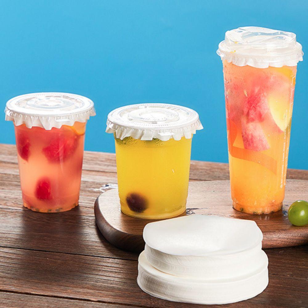 500 Pcs Anti Spill Drink Leak Proof Paper Disposable Cup Sealing Films Coffee Paper Lids  Beverage