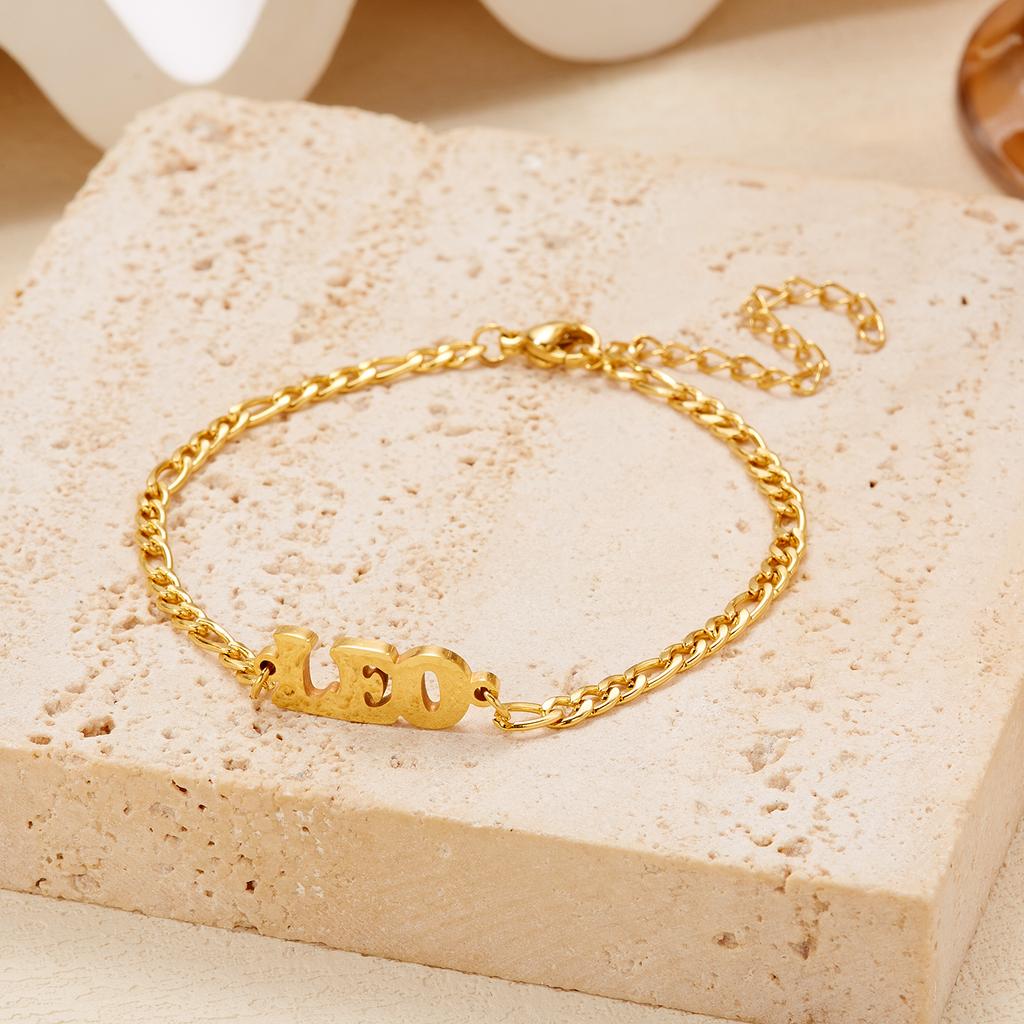 Stainless Steel 12 Constellation Bracelets for Women Men High Quality Letters Zodiac Cuban Chain Bracelet Jewelry Birthday Gift