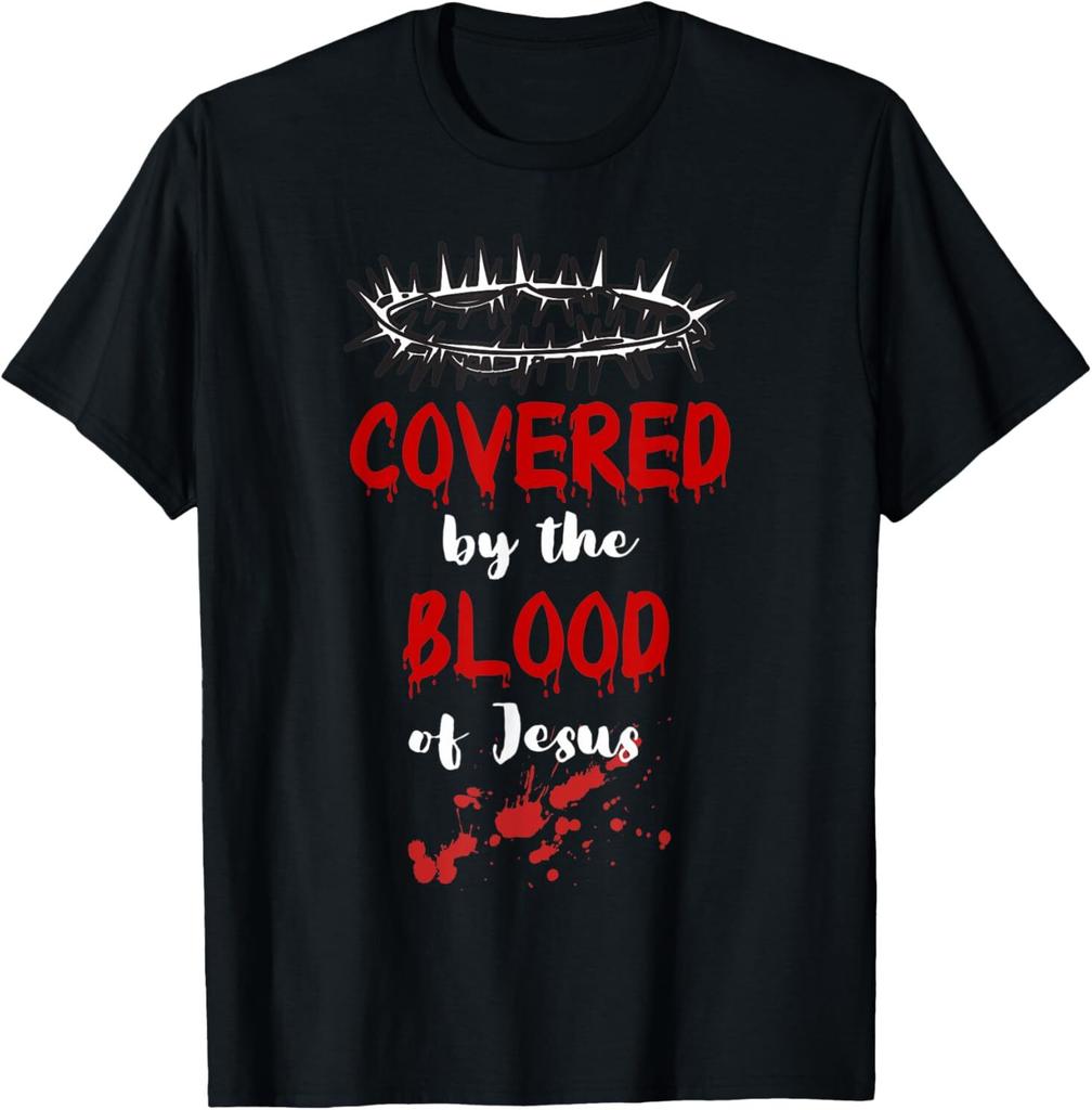 NEW Covered by the Blood of Jesus Christian Halloween Funny Tee T-Shirt S-3XL