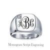 personalized men's cubic zirconia CZ accent sculpture monogram initial statement square signet ring silver tone stainless steel