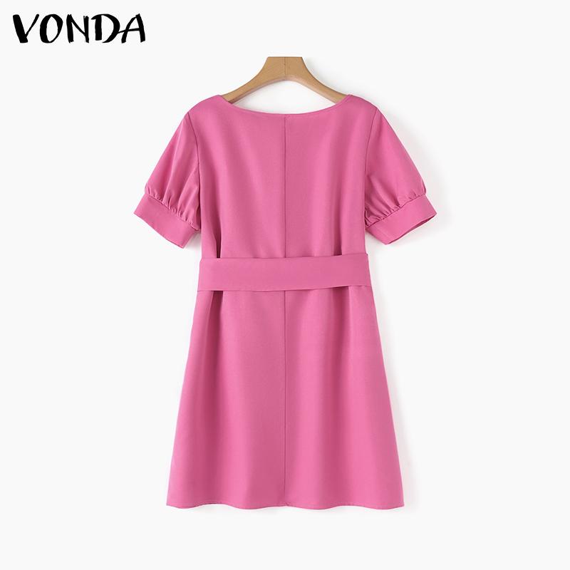VONDA Женские элегантные платья с круглым вырезом и коротким рукавом с бантом и узлом А-силуэта