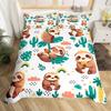 Sloth Bedding Set Kawaii Animals Comforter Cover For Boys Girls Teens,Botancial Flowers Duvet Cover Cartoon Wildlife Quilt Cover