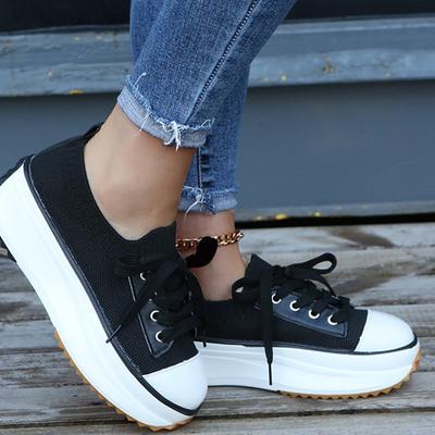 Весенне-летняя обувь, женская обувь больших размеров, повседневная женская обувь с тканой сеткой, эластичной шнуровкой и толстой подошвой, большие размеры