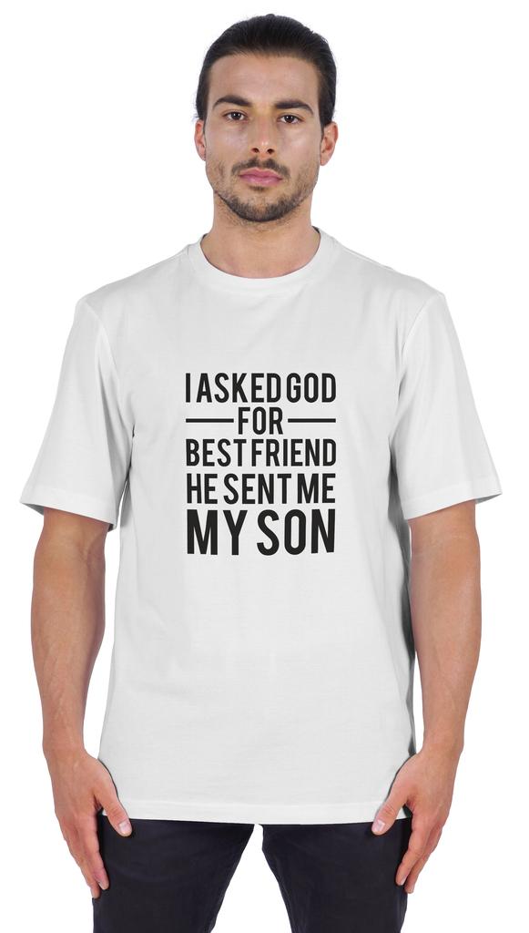Inkmeso Men  S Graphic Printed   I Asked God For Best Friend He Sent Me My Son   Tshirt Crew Neck Tee For Father Son