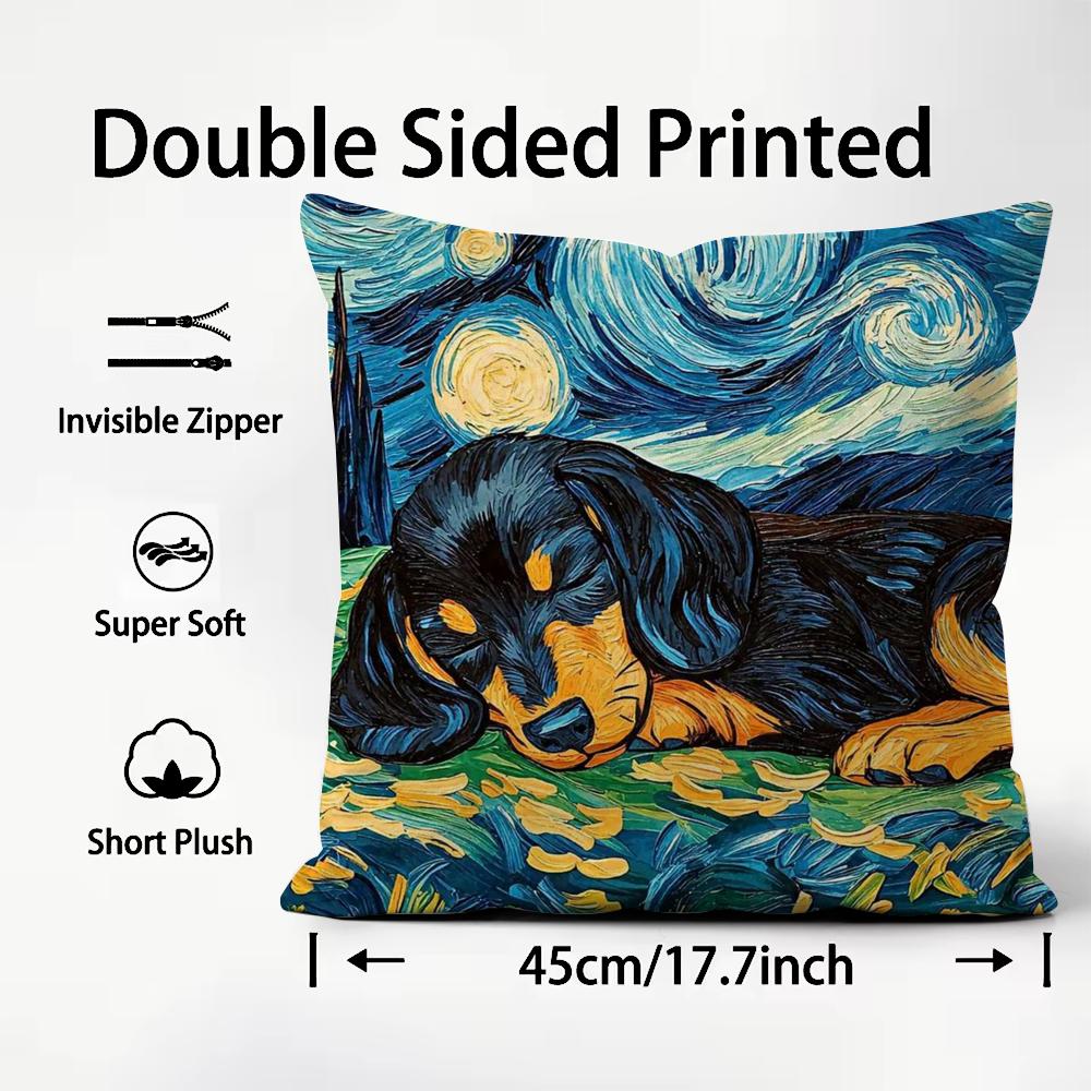 1PC Catoon Starry Sky Dog Cushion Cover Plush Fabric Soft DoubleSided Printed Sofa Warm Winter Home Child Gift Pillow Case