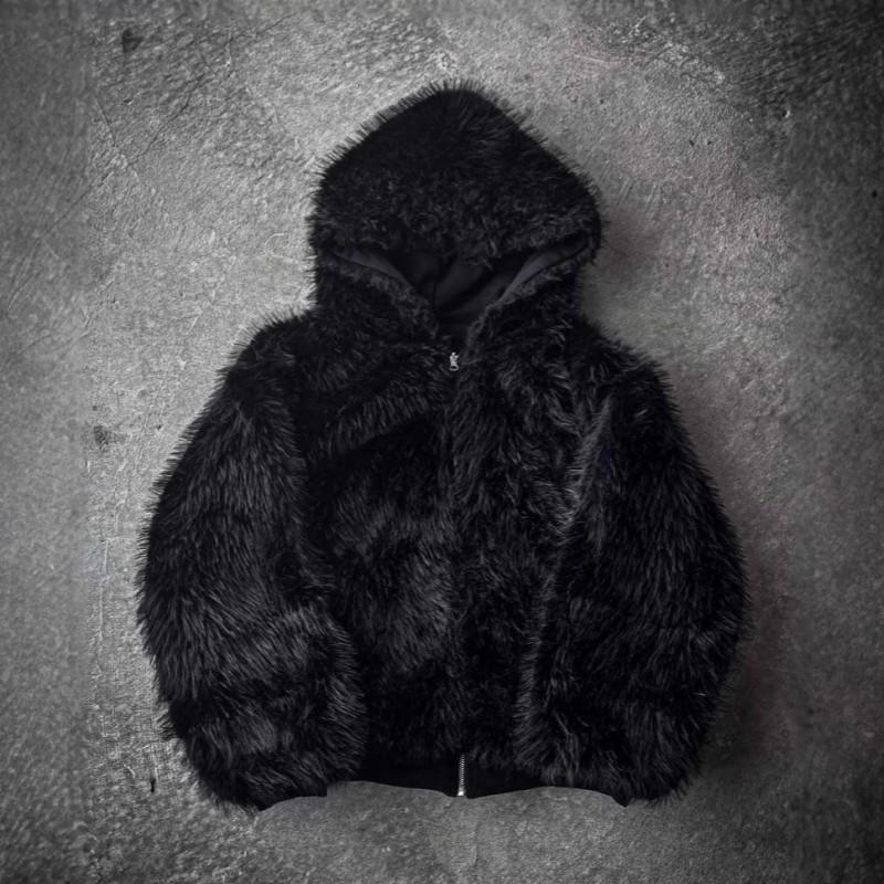 Winter Reversible Hooded Zip Fleece Cardigan Men Women Solid Color Loose Fit Streetwear