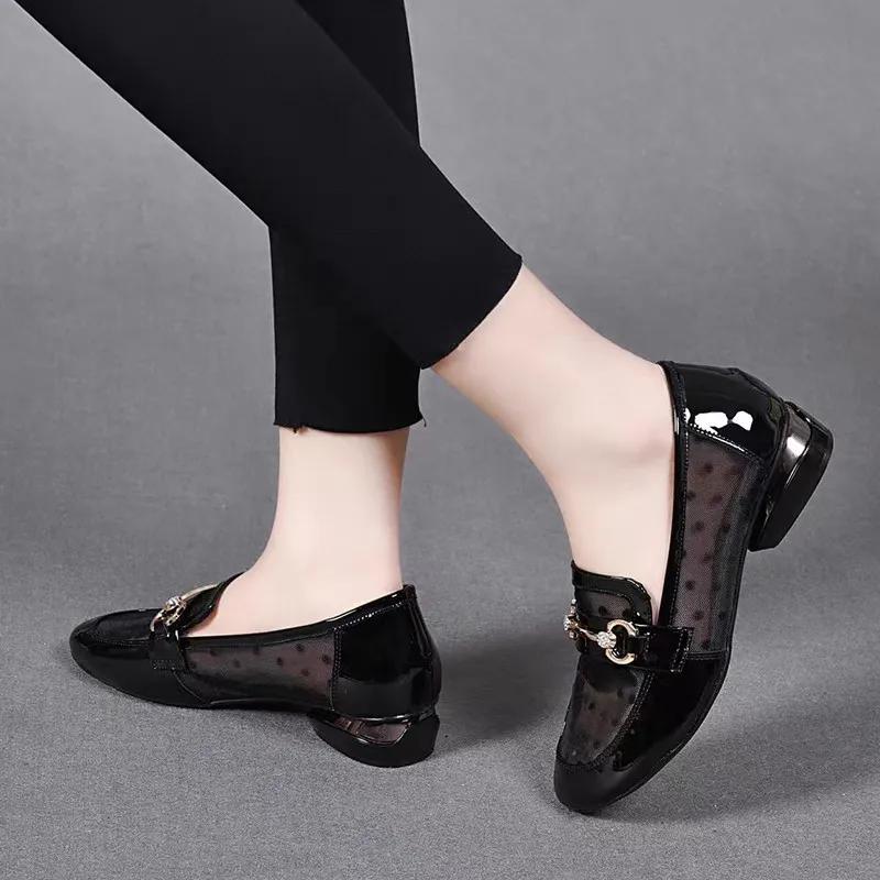 WTEMPO Туфли-лодочки большого размера из искусственной кожи в сеточку, однотонные, женские, на низком толстом каблуке, легкие, дышащие