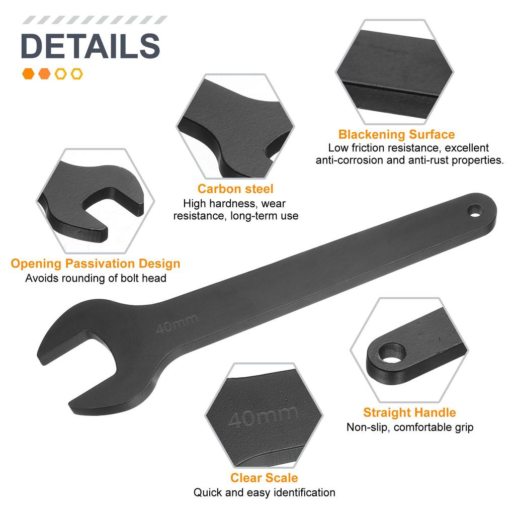 Uxcell Single 40mm Metric 15 Degree Offset Angle Small Flat Head Blackening Wrench with Straight for Automotive Repair and Furniture Assembly Open-End