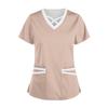 Women's Fashionable V-Neck Short-Sleeved Work Clothes With Drawstrings And Pockets Color Matching  Tops And Protective Clothing
