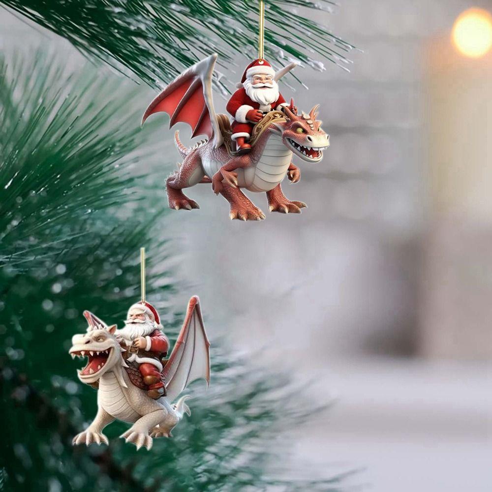 Мультяшное Рождественское украшение Санта Клаус Акриловая подвеска на елку Динозавр Новый год