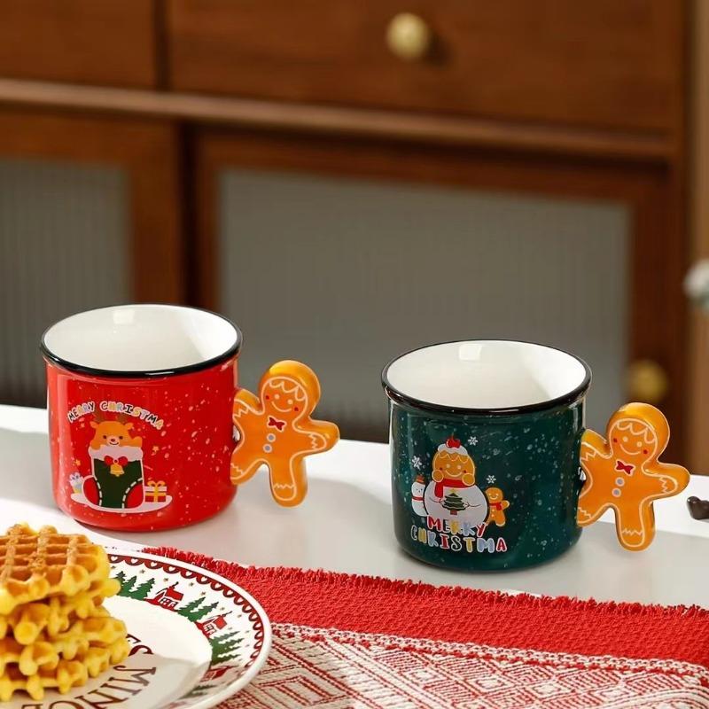 Счастливого Рождества Милая мультяшная кружка Креативная рождественская пряничная керамическая чашка Домашняя пара Чашка для воды