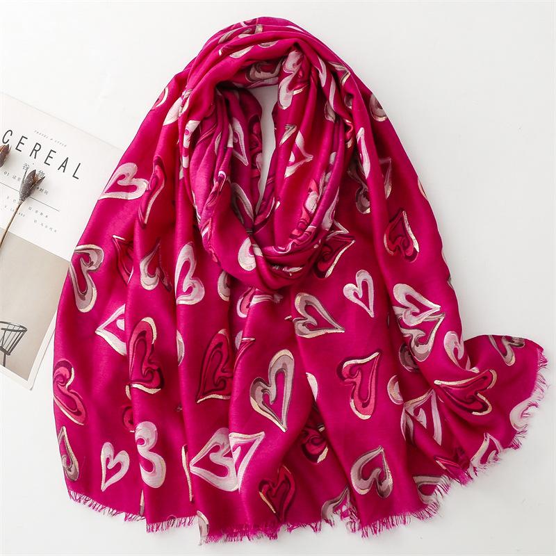 Winter Women'S Retro Ethnic Style Cotton Linen Hand Feel Scarf, Soft Satin Cotton Hot Stamping Heart Warm And Thick Shawl
