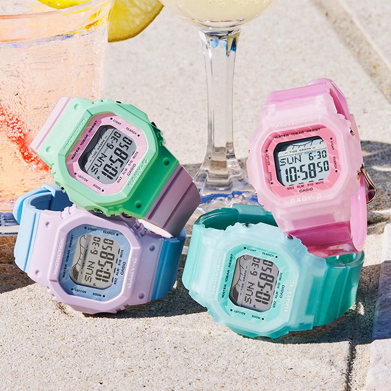 Casio Серия BABY-G Классическая Конфетная Квадратная Контрастная Цвета Приливная Фаза Луны Водонепроницаемый Кварцевый Механизм Ремешок из Смолы Японский и BLX-565S-2PR