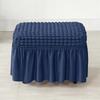 Seersucker Footstool Skirt Cover Stretch Spandex Ottoman Cover Solid Color Non Slip Washable Footrest Slipcovers for Living Room