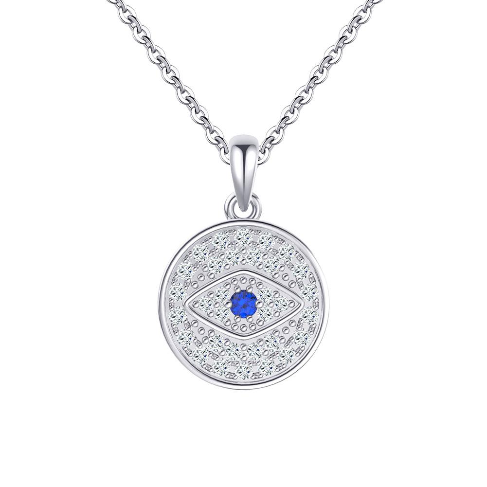 2026 S925 Silver Fashion Simple European and American Geometric Round Pendant Necklace with Blue Eye