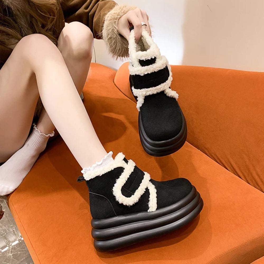 Зимние новые ботинки на платформе с мехом на лодыжке, женская обувь, теплые ботинки для ходьбы в готическом стиле, дизайнерские повседневные ботинки из мягкой замши для женщин