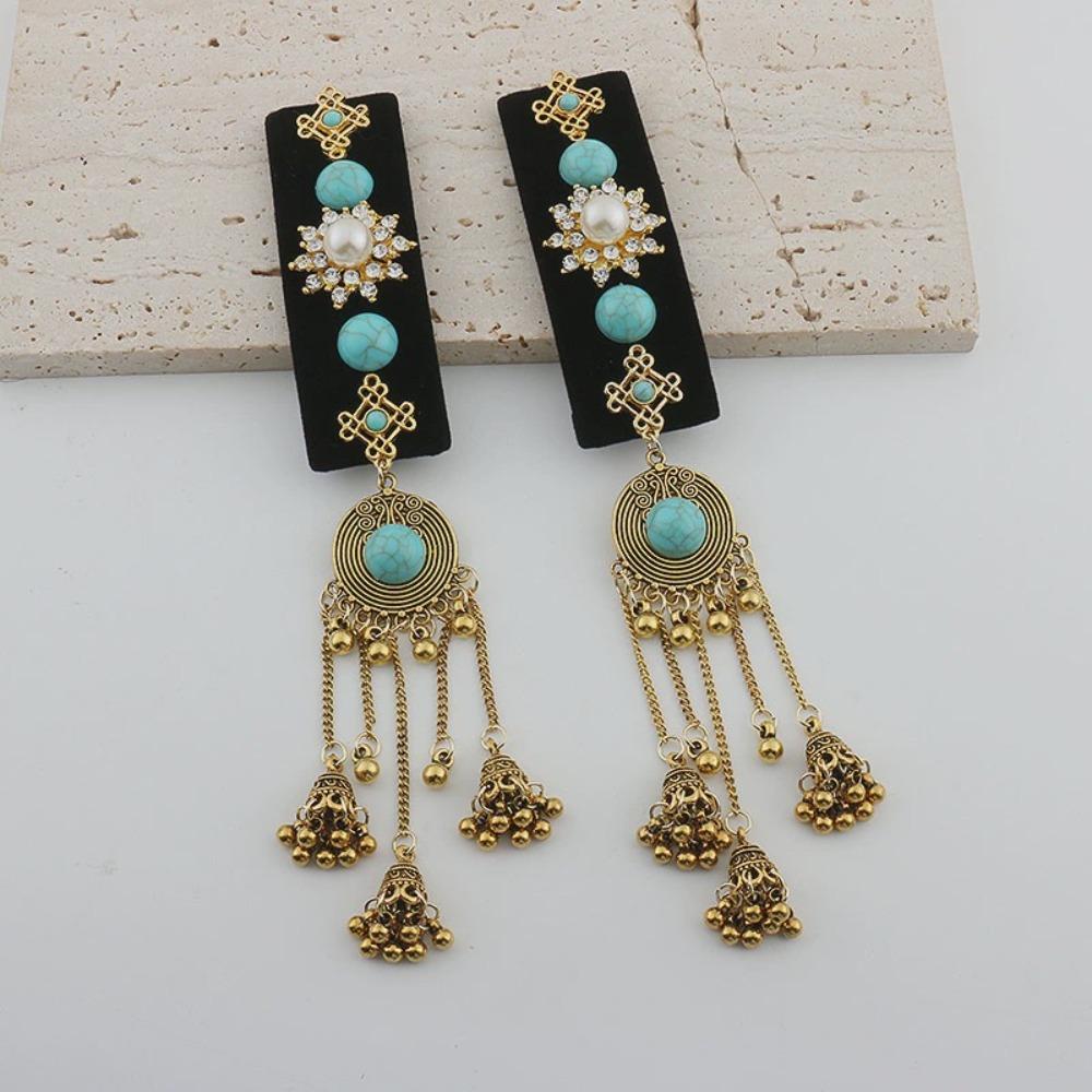 Заколка для волос со стразами и кисточками, квадратная заколка для волос с челкой, изысканный этнический стиль, боковая заколка для девочек