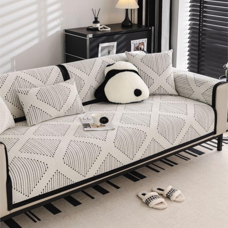 Autumn Home Chenille Striped Slipcover Funda Sofa Mat Non-slip White Sofa Cushion Couch Sofa Covers Mat