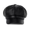 Women Beret Vintage Style Solid Color Faux Leather British Style Octagonal Hat Short Brim Painter Hat Parties Shopping Newsboy Cap