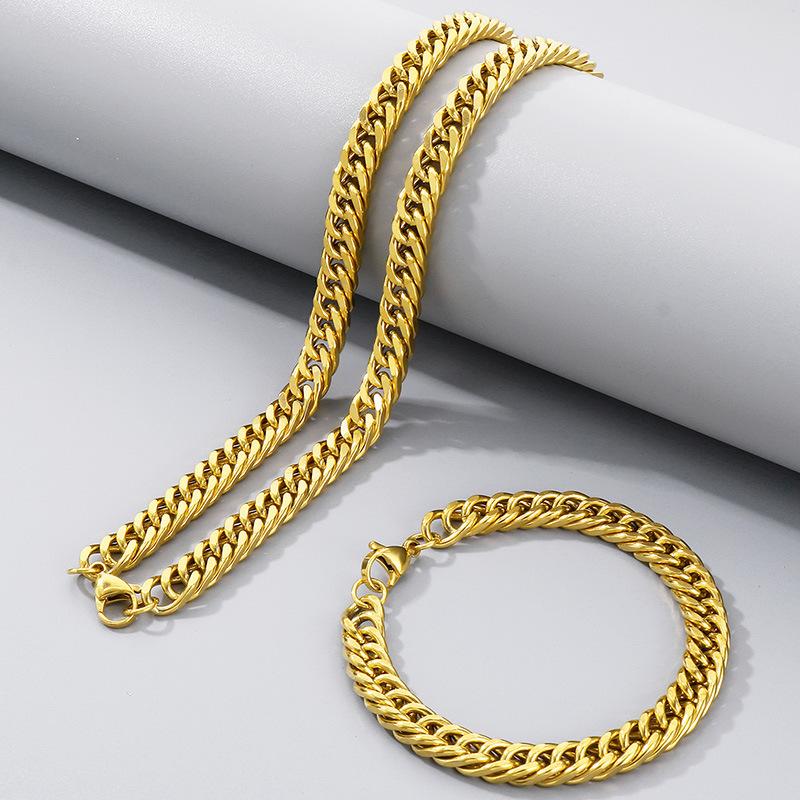 Simple Plain Chain Double Woven Four-Sided Grinding Bracelet Hip-Hop Personality Multi-Size Whip Chain Titanium Steel Men'S Necklace