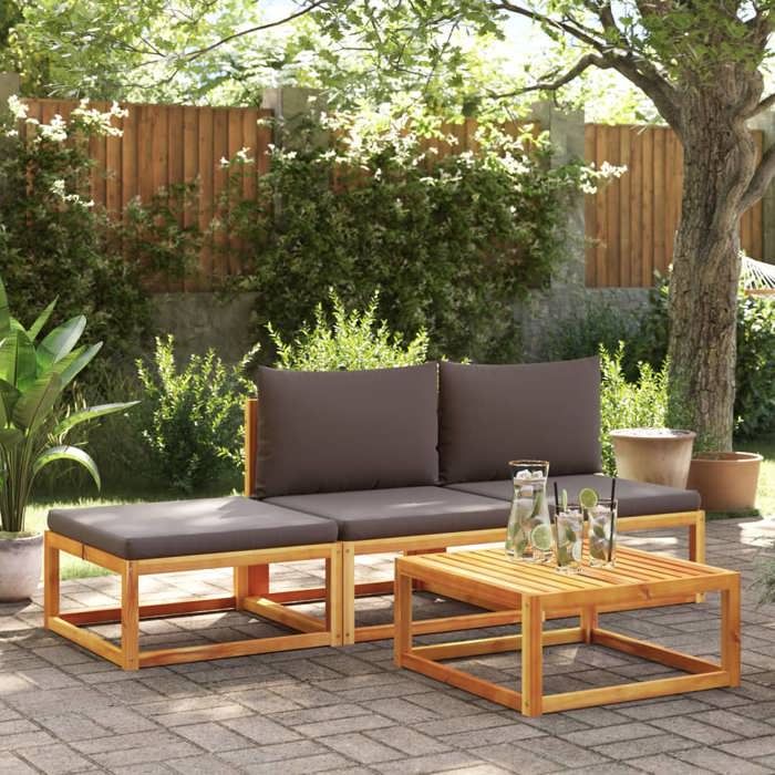 VidaXL Garden Footrest with Cushions Solid Acacia Wood, Footrest, Outdoor Footrest, Pallet Footrest, 4008159