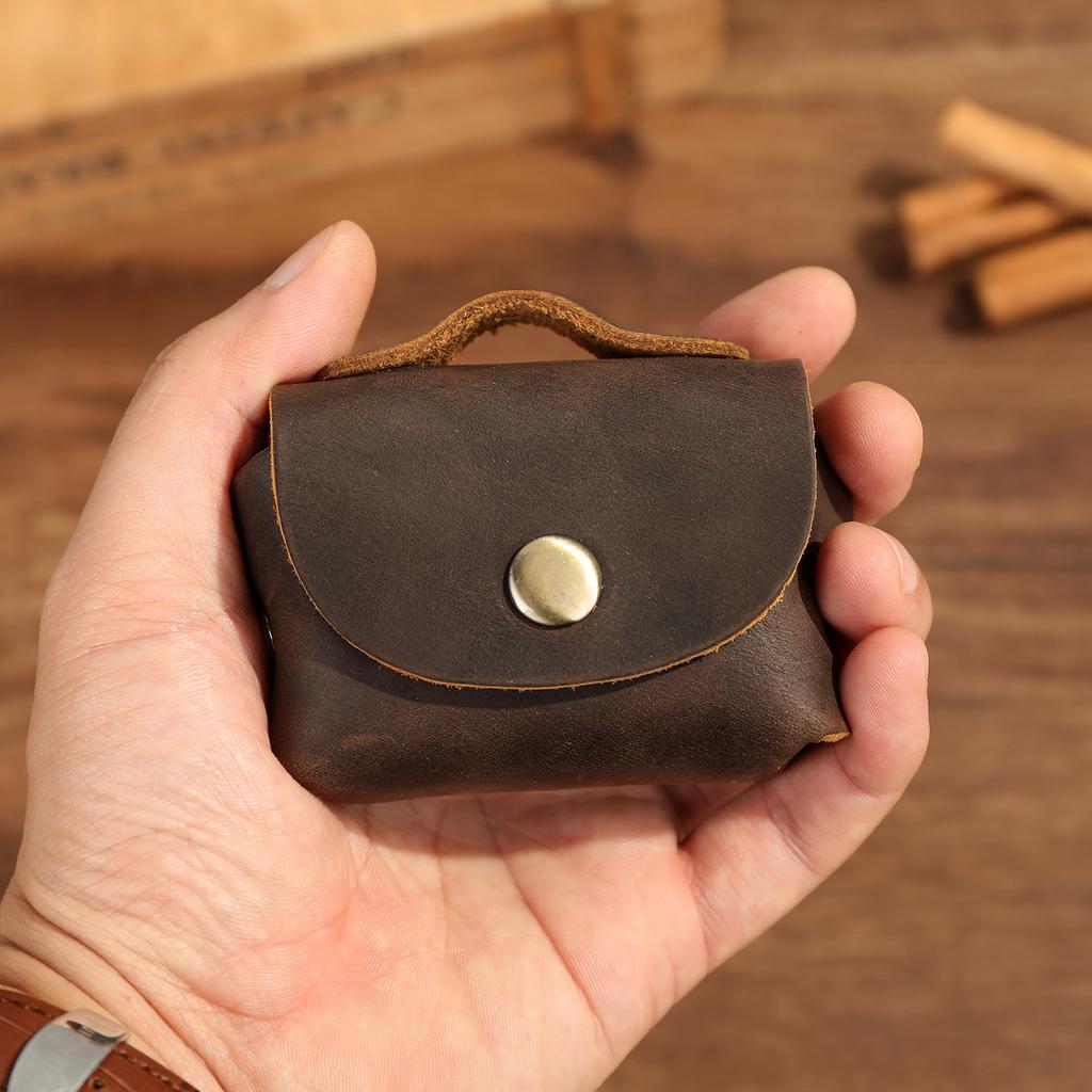 Head Layer Cowhide Coin Bag Mini Earphone Bag Genuine Leather Small Money Bag Small Storage Bag Coin Purse