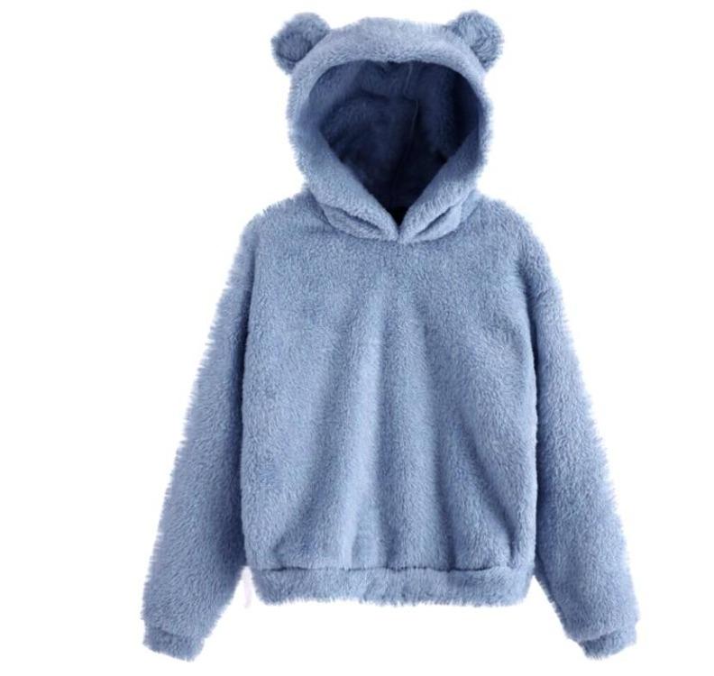 Women's Cute Bear Ears Plush Long Sleeve Hooded Sweatshirt Pullover Hoodies