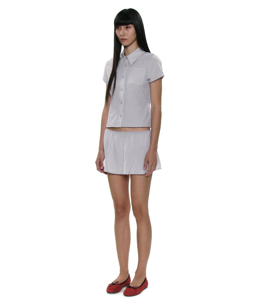 PARTIMENTO WOMEN Pwc Cotton Lace Trim Half Sleeve Shirt_Light Gray