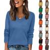 Women's Fashionable Casual V Neck Solid Color Long Sleeve Top