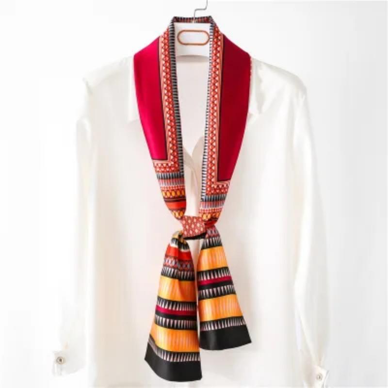 Хиджаб Натуральный Длинный Шелк Женский Принт Элегантные Шейные Платки Лента для Волос Головная Повязка Завязка Украшение Ручки Сумки Фуляр Воротник Косынка