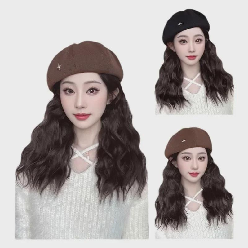 Универсальный парик-берет для женщин: Стильный длинный вьющийся и прямой парик со съемной шапочкой