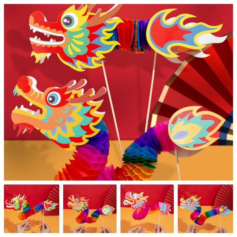 Handmade Handheld Dragon Dance Craft Zodiac Chinese Style Paper Dragon Door