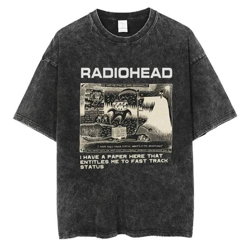 Футболка Radiohead Классическая футболка с рисунком ретро-рок-группы Футболка свободного покроя из качественного хлопка для мужчин и женщин в уличном стиле с коротким рукавом