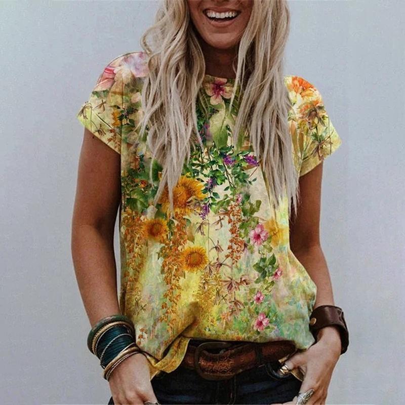 Women's Floral Print Short Sleeve Tops Featuring Soft Material For Ultimate Comfort