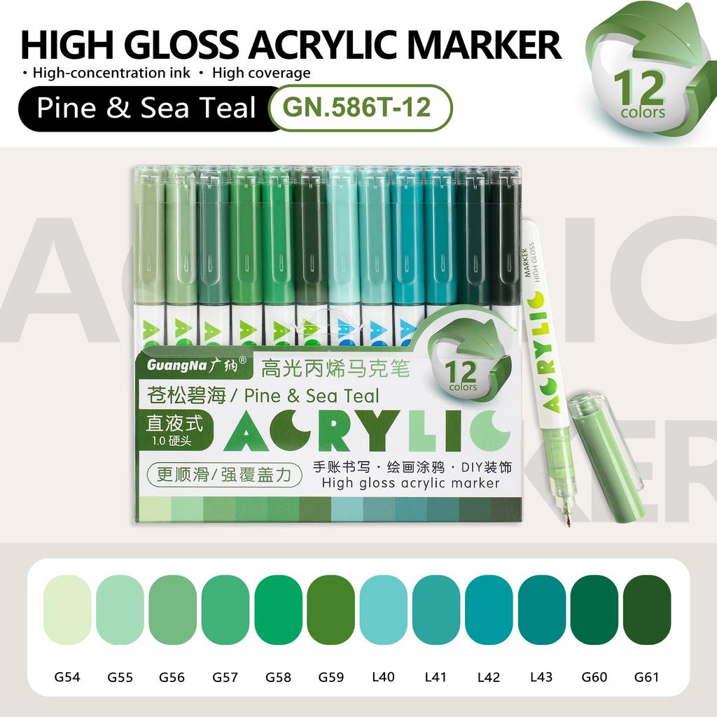 Xiaomi GuangNa 12 Colors High Gloss Acrylic Marker Set - Premium Direct Liquid Paint Pens for Art, Painting, Hand Lettering & DIY